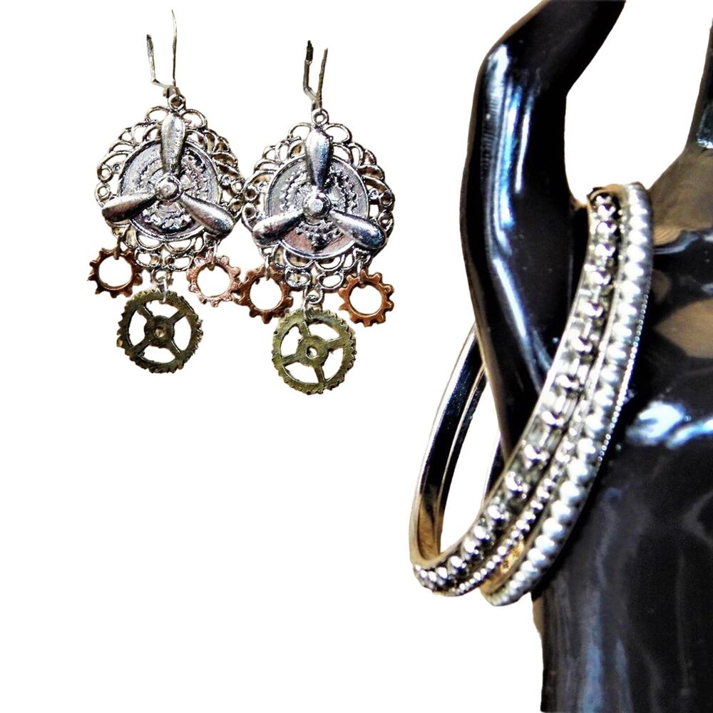 Steam Punk Earrings/ Ball Bearing Bangles